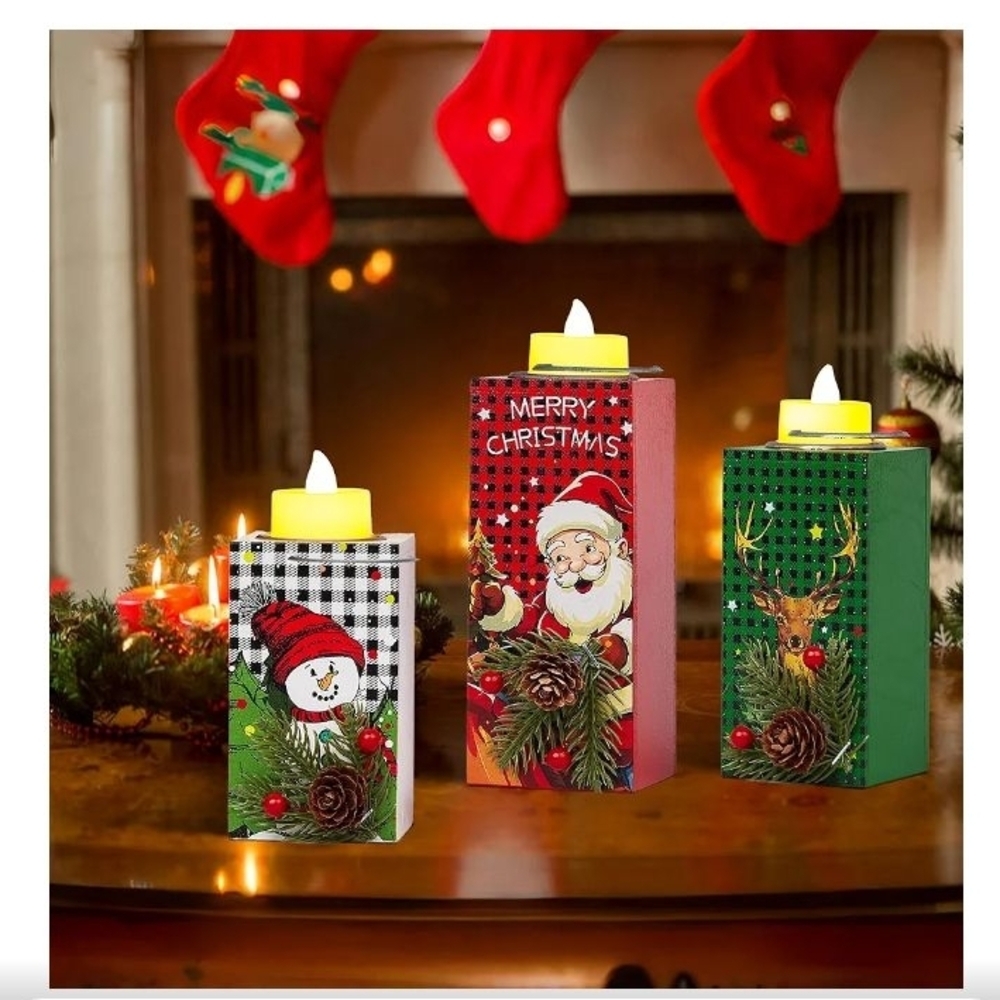 Festive LED Candle Set with Santa and Snowman NIB - Picture 3 of 5